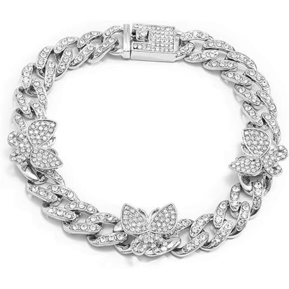 Shiny Rhinestone Butterfly Anklet Hip Hop Cuban Link Ankle Chain Bracelet - Picture 7 of 7